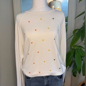 Sundry White Sweatshirt with Colorful Heart Accents Size 3